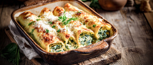 Pfannkuchen mit Spinat und Ricotta gef&uuml;llt