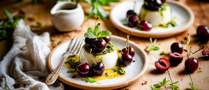 Honig-Kirsch-Pannacotta mit Minzpesto