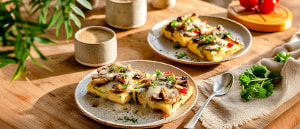 Gratinierte Gem&uuml;sepolenta mit Pilzso&szlig;e