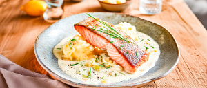 Lachsforelle auf Rahmlauch mit Kartoffelstampf