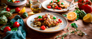 Lauchpuffer mit Artischocken und Paprika