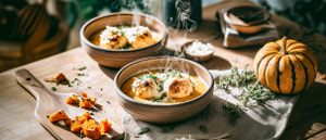 Griessnocken mit K&uuml;rbisso&szlig;e