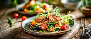 Gebratener Ricotta mit K&uuml;rbis und Rucola