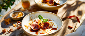 Honig-Portweinfeigen auf Orangen-Joghurt