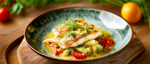 Zanderfilet auf Lauchgem&uuml;se mit Dill-Zitronenjus