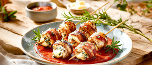 Allg&auml;uer K&auml;sechampignons im Speckmantel