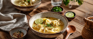 Asiatische Maultaschen in Limettenbr&uuml;he