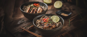 Ger&ouml;stetes Schweinefleisch mit Sesamnudeln