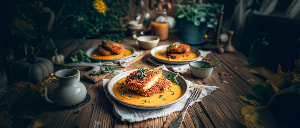 Tofuschnitzel mit K&uuml;rbisso&szlig;e