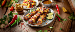 Schweinefilet-Ananas-Spie&szlig; mit kreolischer So&szlig;e