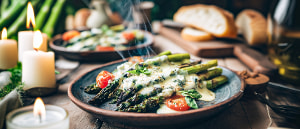 Gegrillter gr&uuml;ner Spargel mit Gorgonzolaso&szlig;e