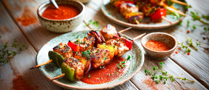 Schaschlikspie&szlig;e mit pikanter So&szlig;e