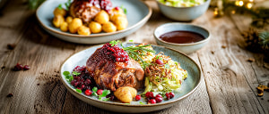 Putenbraten mit Cranberrysauce und Speckwirsing