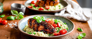 Balsamicoh&uuml;hnchen mit Basilikum-Erbsen-Couscous