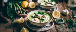 Spargel-B&auml;rlauch-Suppe mit Lachs
