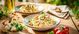 Lauchnudeln mit Cashewkernen und H&auml;hnchenbrust