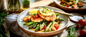 Gebratener gr&uuml;ner Spargel mit Kalbspicatta