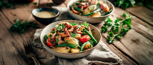 Kartoffelsalat mit gr&uuml;nen Bohnen und Pfifferlingen