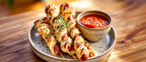 Curry-Knusperw&uuml;rstchen am Stiel