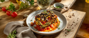 Vegane Zucchini-Fr&uuml;hlingschampignon-Lasagne