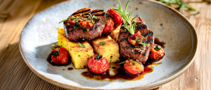 Lammsteak mit Tomaten-Oliven-Polenta