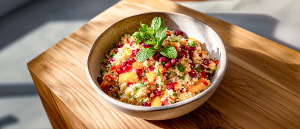 Veganer Bulgur-Gem&uuml;sesalat mit Granatapfel