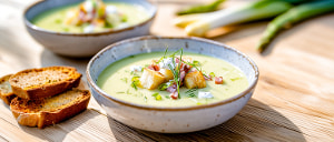 Kartoffel-Sauerampfersuppe mit Spargel