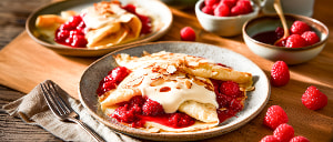 Mandel-Zitronen-Cr&ecirc;pes mit Himbeersugo