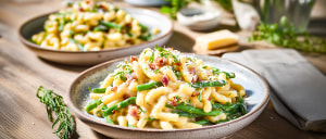 Maccaroni mit Bohnen-Carbonara