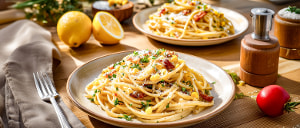 Zitronen-Spaghetti mit Bacon und Mais