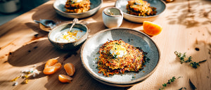 M&ouml;hrenr&ouml;sti mit Ingwer-Orangen-Quark