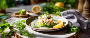 Forellentatar mit Feldsalat in Kartoffeldressing