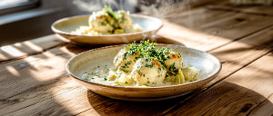 Kasnocken mit Pesto Funghi auf Lauchgem&uuml;se