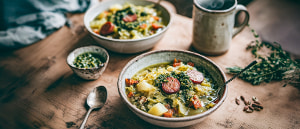 Wirsing-Graupeneintopf mit Haselnusspesto