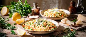 Bandnudeln mit M&ouml;hren, Erbsen und Ricotta