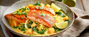 Lachsfilet auf Curry-Mango-Wirsing