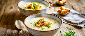 Maronencremesuppe mit Lauch-Cro&ucirc;tons