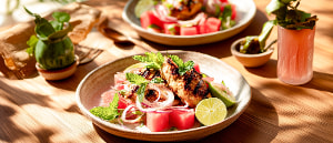 Gegrilltes Limettenh&auml;hnchen mit Wassermelonensalat