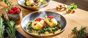 Brezenkn&ouml;del auf herbstlichem Wirsing-Kartoffelgem&uuml;se