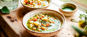 Kartoffel-Kichererbseneintopf mit Chili-Kr&auml;uter&ouml;l