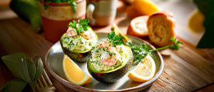 Gef&uuml;llte Avocado mit Kr&auml;uterfrischk&auml;se und Krabben