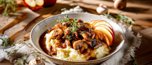Gebratene Herbstpilze mit Apfel und Kartoffelstampf