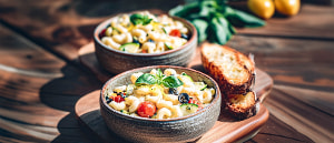 H&ouml;rnlisalat mit Zucchini und Mozzarella