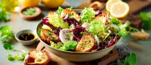 Knackiger Fr&uuml;hlingssalat mit ger&ouml;stetem Baguette