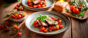 Minutensteak vom Rind auf Kirschtomatensugo mit Basilikum