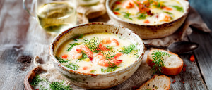 Cremesuppe mit Shrimps und Gem&uuml;se