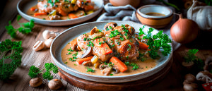 Geschmorte Kaninchenkeule in Waldpilzso&szlig;e