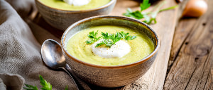 Suppe von dicken Bohnen und Petersilie mit Schmand