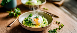 Pochiertes Ei auf Kohlrabi-Erbsenp&uuml;ree