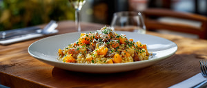 W&uuml;rziges R&uuml;benrisotto mit Steinpilz&ouml;l